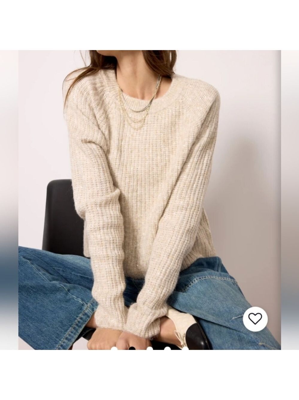 Design History Kori Sequin Pullover Oatmeal XS NWOT